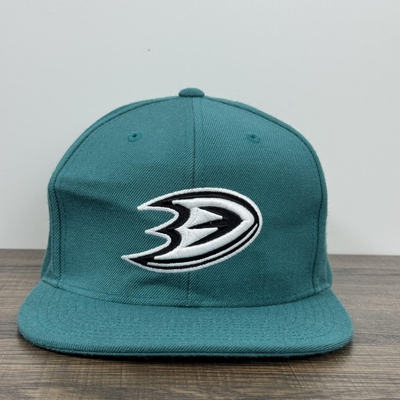 Anaheim Ducks Hat Cap Snap Back Teal Black NHL Hockey Mens Throwback Script - Picture 2 of 10